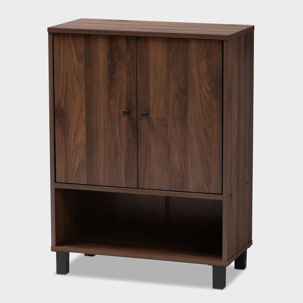 Baxton Studio Rossin Walnut Finished 2 Door Wood Entryway Shoe Storage Cabinet Brown: Freestanding Organizer, Holds 8 Pairs