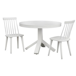 3Pc Montrose 45.25" Round Contemporary Dining Set White - Buylateral: Solid Rubberwood, MDF Top, Modern Farmhouse Style - 1 of 4