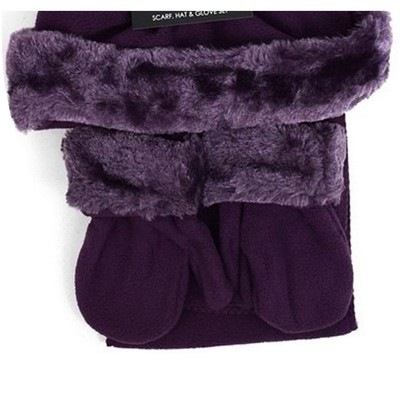 Toddler's 2-5 Solid Faux Fur Trimmed Mittens & Scarf Winter Set