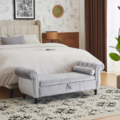 51.25'' Rectangular Ottoman Storage Bench With 1 Pillow,Upholstered Storage Benches,Benches With Storage For Bedroom-Cuddlewood