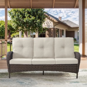 POCASSY 72" Wide Outdoor Sofa Furniture Outdoor Wicker Sofa Weather Resistant Rattan with Deep Seat for Patio Backyard Porch - 1 of 4