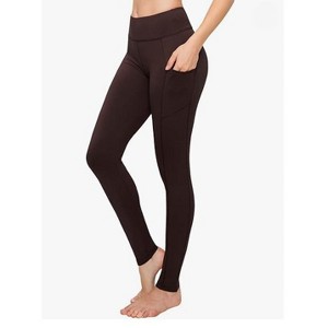 SATINA High Waisted Full Length Leggings with Pockets,Brown - 1 of 4