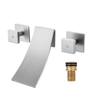 WOWOW Double Handle Wall Mounted WaterFall Bathroom Faucet - 1 of 4