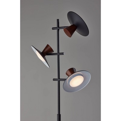 Adjustable Black and Walnut Wood LED Floor Lamp with Smart Switch