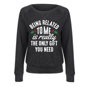 Women's - Instant Message - Being Related to Me Lightweight French Terry Wide Neck Long Sleeve Graphic Shirt - 1 of 4