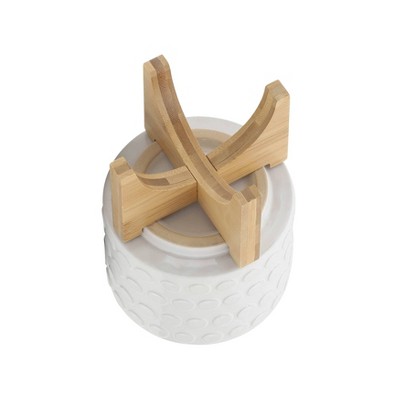 Sagebrook 5" White Ceramic Planter with Wooden Stand for Indoor/Outdoor Use