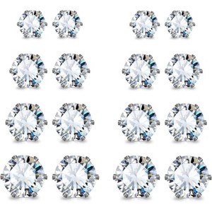 Hypoallergenic Surgical Steel Stud Earrings - Cubic Zirconia 3-8mm, Silver (8 Pairs) - 1 of 4