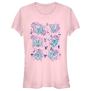 Juniors Womens Dungeons & Dragons Pastel Floral Dice T-Shirt - 1 of 4