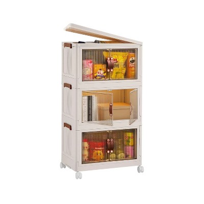 16.14x9.45x9.84in 3Pcs Foldable Storage Bins with Lid Front Magnetic Door Collapsible Stackable Closet Organizer Containers with Wheels