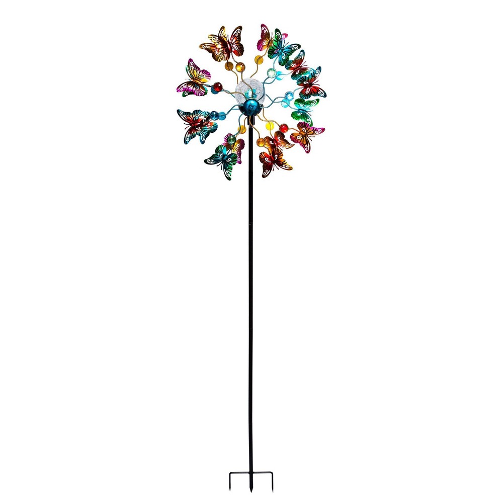 Photos - Other interior and decor 61" Solar Butterfly Metal Wind Spinner Garden Stake with Color-Changing LE