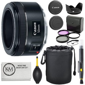 Canon EF 50mm f/1.8 STM Lens + 3pc Filter Kit + Lens Pen + Blower + Hood + Lens Pouch + Cap Keeper - 1 of 4