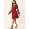 Seta T Women's Deep V Neck Wrap Long Sleeve Tie Waist Mini Skating Flowy A-Line Dress - 3 of 4