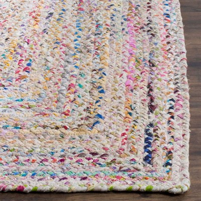 Ivory and Multicolor Braided Round Wool and Cotton Rug