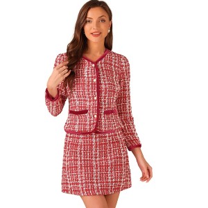 INSPIRE CHIC Women's Outfits Plaid Tweed Short Blazer and Skirt Suit Set 2 Pieces - 1 of 4