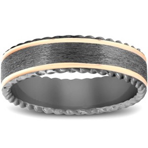 Pompeii3 Mens Black & Rose Gold 6MM Comfort Fit Braided Brushed Wedding Band Comfor Fit - 1 of 3
