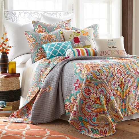 Marielle Bohemian Quilt Set - Full/Queen Quilt and Two Standard Pillow  Shams Grey - Levtex Home