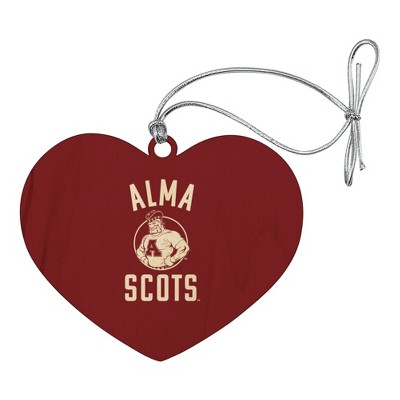Alma College Scots Logo Heart Love Wood Christmas Tree Holiday Ornament
