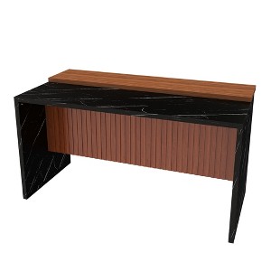 TiramisuBest Modern 63" Kitchen Island, Marble-Style Surface with LED Lights & Grille Accents, Black (Island Only) - 1 of 4