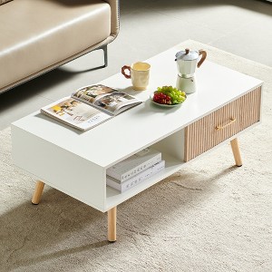 ORRD Modern Rectangle Coffee Table with Sliding Drawer & Solid Wood Legs, White Lift Top Storage Table for Living Room, 40.94" L - 1 of 4