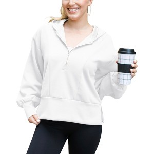 Anna-Kaci Women's Half Zip Pullover Hoodie with Side Slit for Everyday Looks - 1 of 4