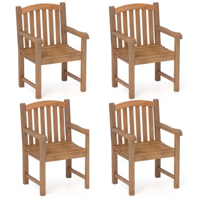 Costway 4 PCS Teak Wood Patio Dining Chair Outdoor Armchair with Slatted Seat & Solid Legs