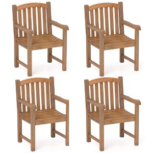Costway 1/2/4 PCS Teak Wood Patio Dining Chair Outdoor Armchair with Slatted Seat & Solid Legs - 1 of 4