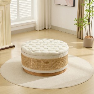 Hyleory Rattan Round Storage Comfort Ottoman for Bedroom, Living Room, Nursing Room - 1 of 4