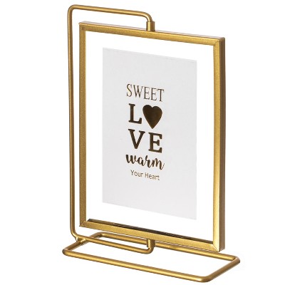 Fabulaxe Gold Modern Metal Floating Tabletop Photo Frame with Glass Cover and Glass Cover and Free Spinning Stand