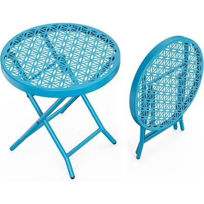 VINGLI Patio Folding Side Table with Floral Pattern, X-Shaped Metal Frame, for Indoor/Outdoor Use