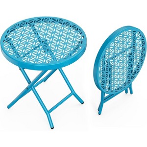 VINGLI Patio Folding Side Table with Floral Pattern, X-Shaped Metal Frame, for Indoor/Outdoor Use - 1 of 4