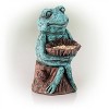 16" Frog Holding a Flower Magnesium Oxide Bird Feeder/Birdbath Statue Green - Alpine Corporation: Outdoor Animal Sculpture - 4 of 4