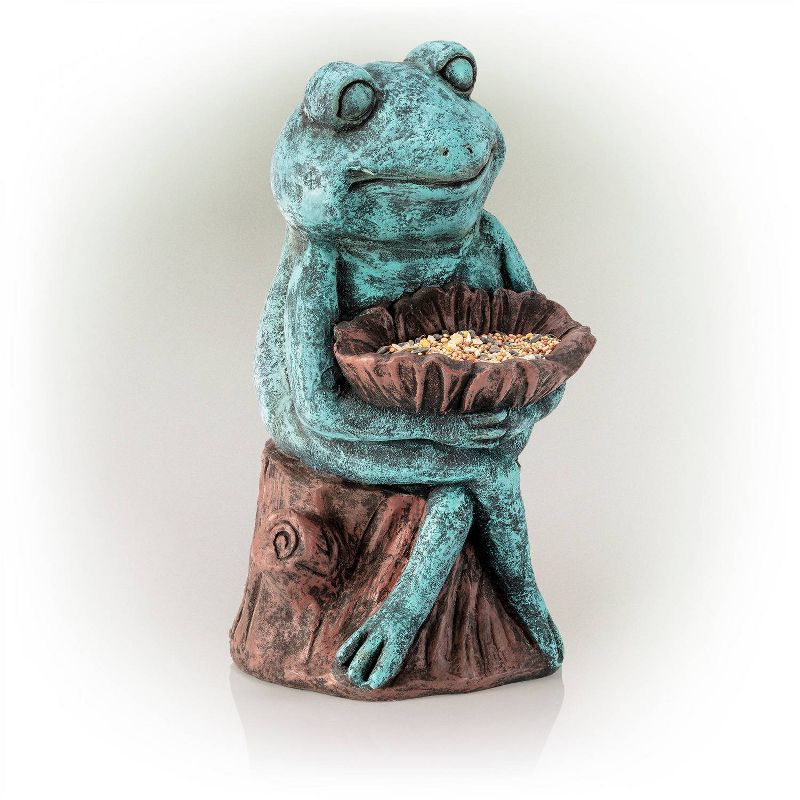 16&#34; Frog Holding a Flower Magnesium Oxide Bird Feeder/Birdbath Statue Green - Alpine Corporation, 5 of 8