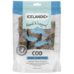 Icelandic+ Cod Skin 5" Short Hand Wrapped Dog Chew Stick, 3-Pack, 3.8-oz Bag - 1 of 4