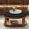 36" Ottoman Coffee Table,2-Tier Round Button Tufted Footrest with Shelf & Wheels,Waterproof Linen for Living Room-Baofuwish - 2 of 4