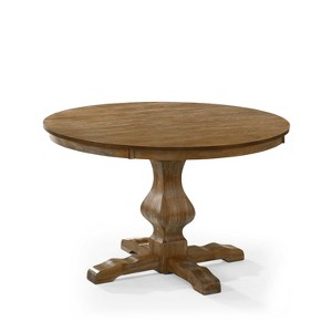 Gulches 46.25" Round Dining Table, Natural Solid Wood+MDF with Pedestal Base, Rustic Wire-Brushed Finish for Home - 1 of 4