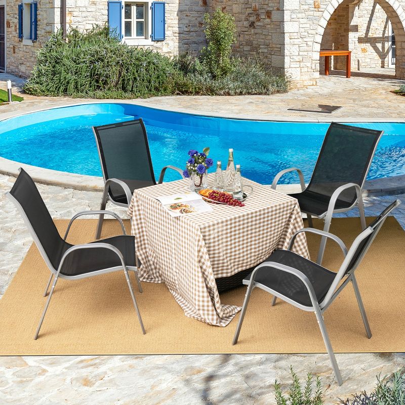 Tangkula 4PCS Patio Stacking Dining Chairs w/ Curved Armrests & Breathable Seat Fabric, 2 of 11