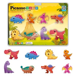 PICASSO-TILES 8 Pcs Dinosaur Animal Character Theme Set Magnetic Tiles, Building Blocks, STEM Toys for Kids 3+ - 1 of 4