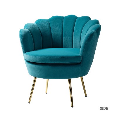 Yves Velvet Accent Barrel Chair With Golden Metal Legs Tufted Wooden ...