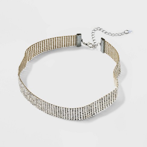 Silver Double Row Diamante Choker