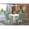 5-Piece Linen White Finish Solid Wood Top - Square Upholstered Dining Room Set - Seats 4 - 2 of 4