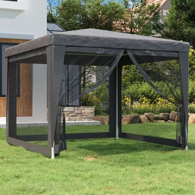 vidaXL UV-Resistant Party Tent with Mesh Sidewalls, HDPE Coated, Powder-Coated Iron Frame, Water-Resistant, 9.8'x9.8'- Anthracite