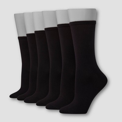 Hanes Premium 6 Pack Women's Comfort Soft Lightweight Crew Socks - Black 8-12