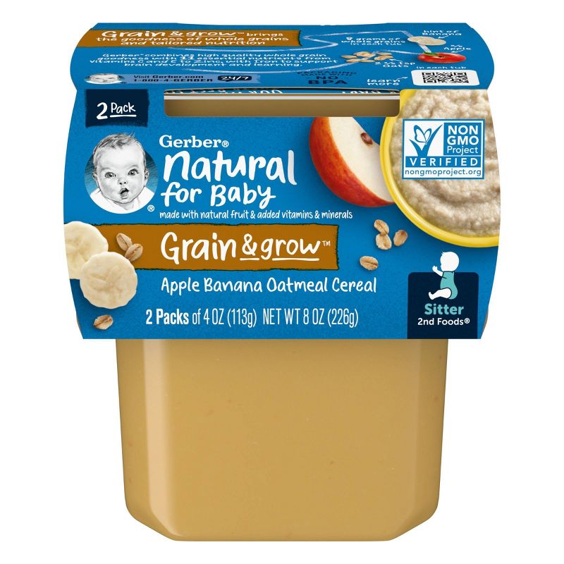 Gerber Sitter 2nd Foods Apple Banana with Oatmeal Cereal Baby Food Tubs - 2ct/8oz, 1 of 7
