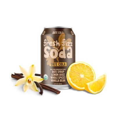 Fresh Fizz Date Cola Organic Soda, Made with Date Syrup, Lemon Juice, Whole Spices, & Vanilla Bean, No Preservatives or Artificial Flavors - 12 Pack
