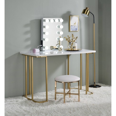 Estie - Vanity Desk (Same 93102) - White & Gold