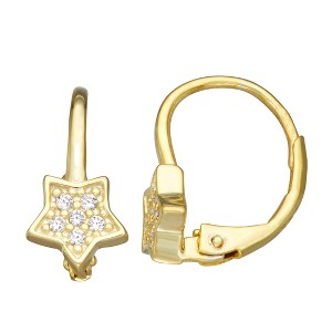 Junior Jewels 14K Gold Over Sterling Silver Children's Star CZ Leverback Earrings - 1 of 2