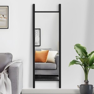 PexFix 21 in. W x 64 in. H Ladder-Style Solid Wood Framed Mirror in Black - 1 of 4