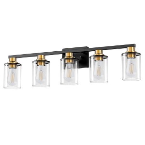 DORESshop 33 in. 5 Light Bathroom Vanity Light,Black and Gold Light with Clear Glass Shade, Black Wall Sconce for Bathroom,Bedroom - 1 of 4