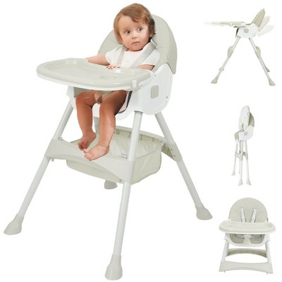 Napei 6- in -1 Baby High Chair with 5 -Point Safety Harness and Adjustable Dining Tray,Foldable High Chair for Space-Saving-Misty Gray