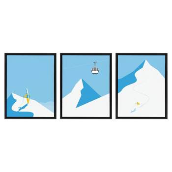3pc Sylvie Downhill Skier Framed Canvas Wall Art by Rocket Jack Black - Kate and Laurel